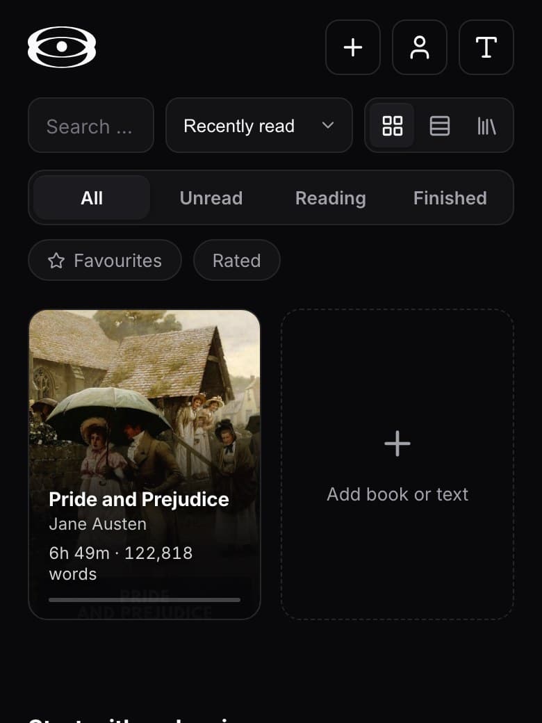 The library with Pride and Prejudice added from Standard Ebooks