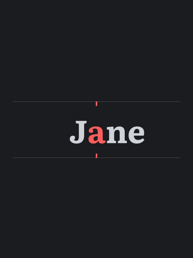The Fovea reader mid-sentence: the word "Jane" with its anchor letter in red