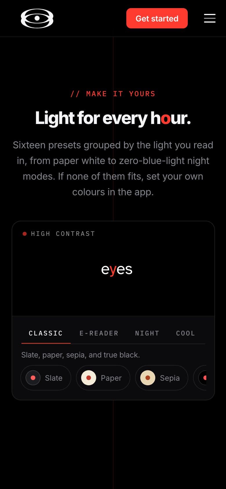 Light for every hour: the theme switcher on the landing page